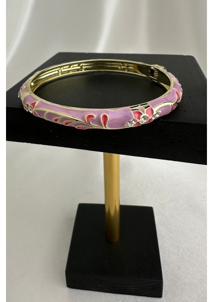 Özel Seri Renkli Mineli Çiçek Desen Taşlı Kelepçe Bileklik (Çapı:6cm) fırsatları