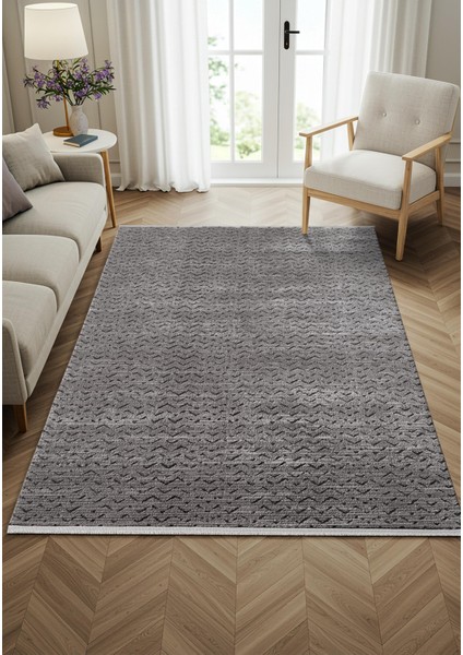 Feel FL010Z Gri Halı Modern Desenli Akrilik Tozu Az Pamuk Taban Salon Halısı Yatak Odası Koridor