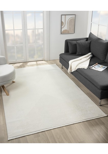 Armony AR007A Beyaz Halı Modern Desen Akrilik Pamuk Taban Tozu Az Salon Halısı Yatak Odası Koridor