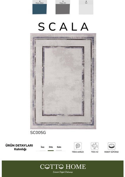 Scala SC005G Gri Halı Modern Desenli Tozu Az Akrilik Salon Halısı Yatak Odası Mutfak Koridor fiyatları
