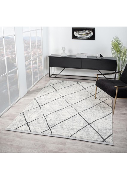 Vista VS006G Krem Halı Modern Desen Antialerjik Pamuk Taban Yıkanabilir Salon Halısı Yatak Odası