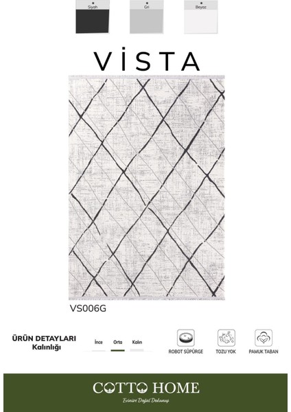Vista VS006G Krem Halı Modern Desen Antialerjik Pamuk Taban Yıkanabilir Salon Halısı Yatak Odası fiyatları