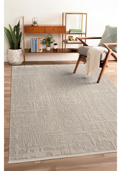 Tablo TL010A Gri Halı Geometrik Desen Antialerjik Pamuk Taban Yıkanabilir Salon Halısı Yatak Odası