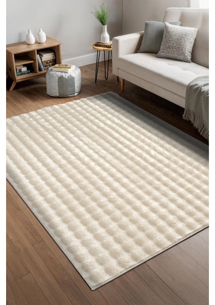 Bubble Beyaz Yıkanabilir Kaymaz Taban Bambu Yumuşak Dokulu Peluş Halı Mutfak Koridor Salon Halısı