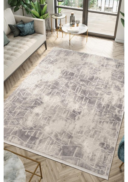 Scala SC016 G Beyaz Halı Gri Detaylı Tozu Az Akrilik Salon Yatak Odası Mutfak Koridor Halısı