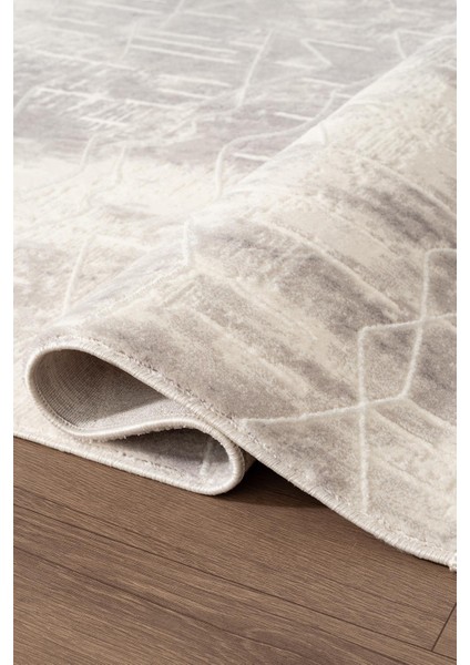 Scala SC016 G Beyaz Halı Gri Detaylı Tozu Az Akrilik Salon Yatak Odası Mutfak Koridor Halısı modelleri