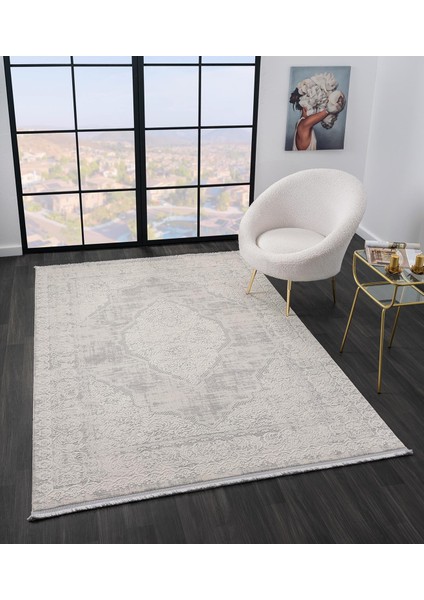 Vista VS002A Beyaz Halı Klasik Desen Antialerjik Pamuk Taban Yıkanabilir Salon Halısı Yatak Odası
