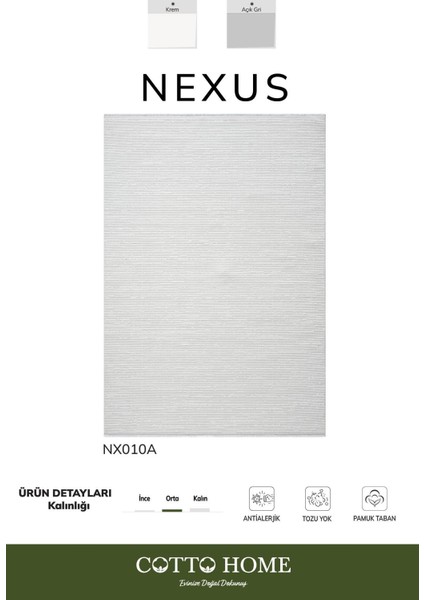 Nexus NX010A Beyaz Halı Modern Desen Antialerjik Pamuk Taban Salon Halısı Yatak Odası Mutfak Koridor fiyatları