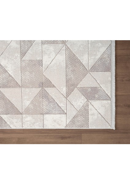 Porto PP004G Gri Geometrik Desenli Akrilik Halı Yumuşak Dokulu Tozu Az Yatak Odası Mutfak Koridor indirimleri