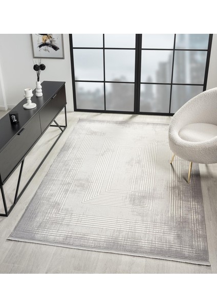 Armony AR002A Gri Halı Modern Desenli Akrilik Pamuk Taban Tozu Az Salon Halısı Yatak Odası Koridor