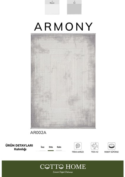 Armony AR002A Gri Halı Modern Desenli Akrilik Pamuk Taban Tozu Az Salon Halısı Yatak Odası Koridor fiyatları