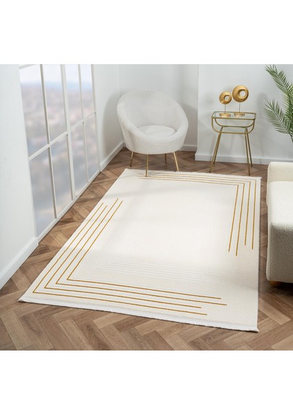 Scala SC003A Beyaz Halı Modern Desenli Tozu Az Akrilik Salon Halısı Yatak Odası Mutfak Koridor