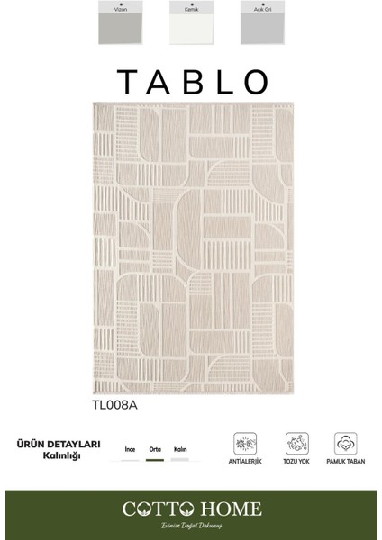 Tablo TL008A Beyaz Halı Geometrik Desen Antialerjik Pamuk Taban Yıkanabilir Salon Halısı Yatak Odası fiyatları