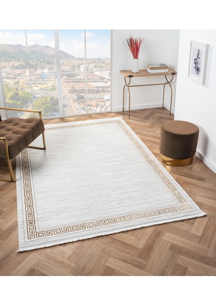 Vista VS007A Beyaz Halı Modern Desen Antialerjik Pamuk Taban Yıkanabilir Salon Halısı Yatak Odası