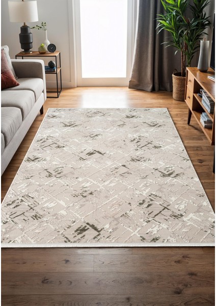 Armada AD004Y Gri Halı Yeşil Geometrik Detaylı Akrilik Tozu Az Salon Halısı Yatak Odası Karidor