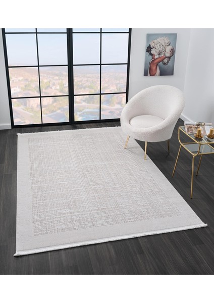 Vista VS003A Beyaz Halı Modern Desen Antialerjik Pamuk Taban Yıkanabilir Salon Halısı Yatak Odası