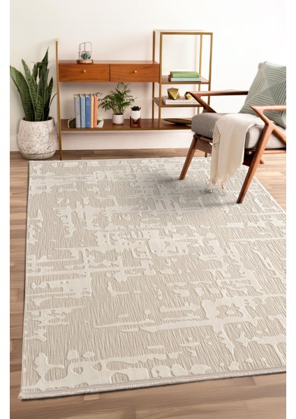 Tablo TL011A Beyaz Halı Geometrik Desen Antialerjik Pamuk Taban Yıkanabilir Salon Halısı Yatak Odası