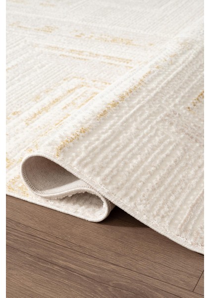 Scala SC013S Beyaz Halı Gold Çizgi Detaylı Tozu Az Akrilik Salon Yatak Odası Mutfak Koridor Halısı modelleri