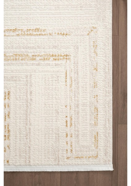 Scala SC013S Beyaz Halı Gold Çizgi Detaylı Tozu Az Akrilik Salon Yatak Odası Mutfak Koridor Halısı fırsatları