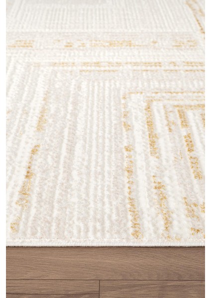 Scala SC013S Beyaz Halı Gold Çizgi Detaylı Tozu Az Akrilik Salon Yatak Odası Mutfak Koridor Halısı indirimleri