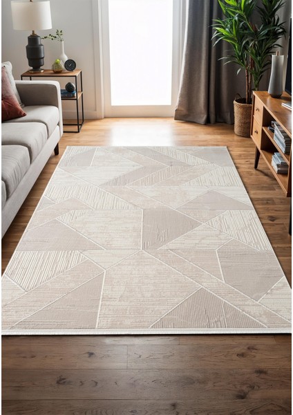 Armada AD003G Gri Halı Modern Geometrik Detaylı Akrilik Tozu Az Salon Halısı Yatak Odası Karidor