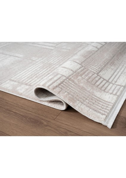 Porto PP003B Beyaz Geometrik Desenli Akrilik Halı Yumuşak Dokulu Tozu Az Yatak Odası Mutfak Koridor modelleri