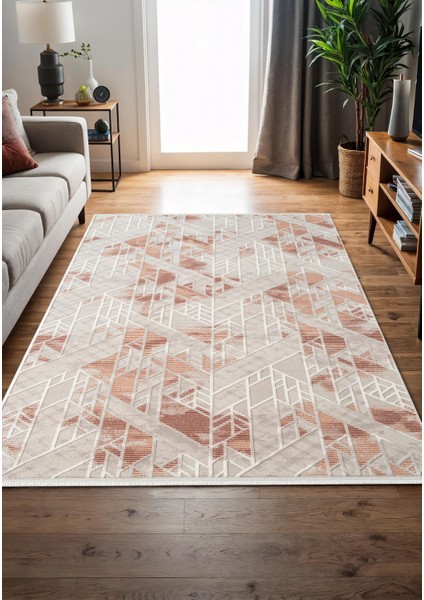 Armada AD005T Gri Halı Pudra Geometrik Detaylı Akrilik Tozu Az Salon Halısı Yatak Odası Karidor