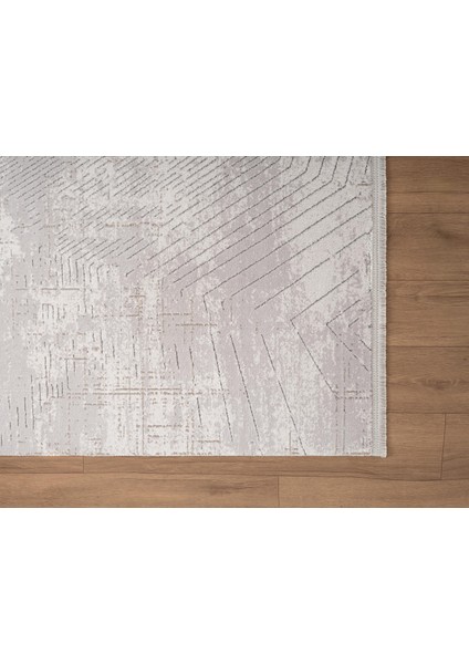 Feel FL009G Krem Halı Modern Desenli Akrilik Tozu Az Pamuk Taban Salon Halısı Yatak Odası Koridor