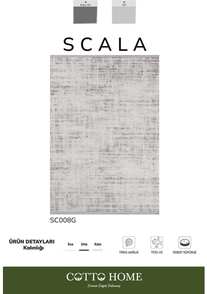 Scala SC008G Gri Halı Modern Desenli Tozu Az Akrilik Salon Halısı Yatak Odası Mutfak Koridor fiyatları
