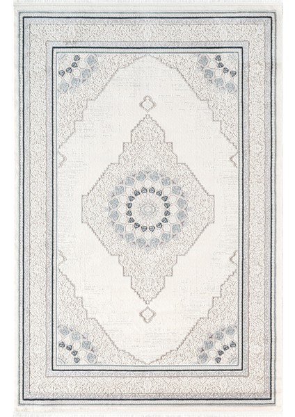 Feel FL008M Krem Halı Klasik Desen Mavi Çerçeveli Akrilik Tozu Az Salon Halısı Yatak Odası Koridor fiyatları