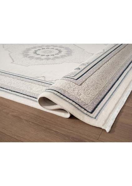 Feel FL008M Krem Halı Klasik Desen Mavi Çerçeveli Akrilik Tozu Az Salon Halısı Yatak Odası Koridor modelleri