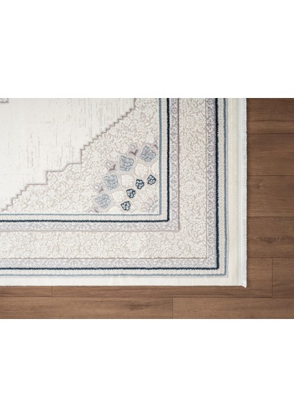 Feel FL008M Krem Halı Klasik Desen Mavi Çerçeveli Akrilik Tozu Az Salon Halısı Yatak Odası Koridor fırsatları