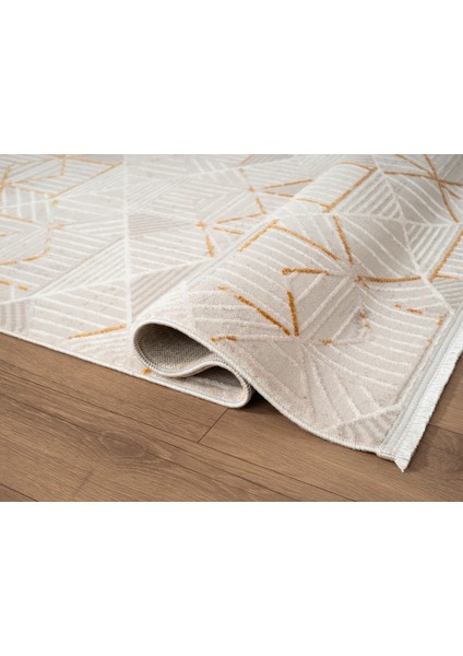 Armada AD009S Gri Halı Beyaz Gold Geometrik Detaylı Akrilik Tozu Az Salon Halısı Yatak Odası Karidor modelleri