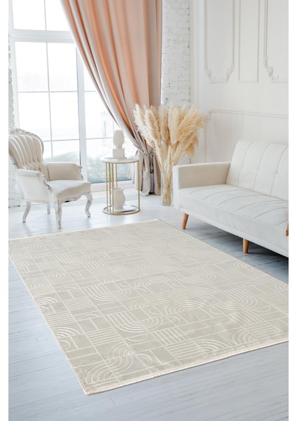 Quatro QU016A Beyaz Halı Modern Desen Pamuk Taban Salon Halısı Yatak Odası Mutfak Koridor