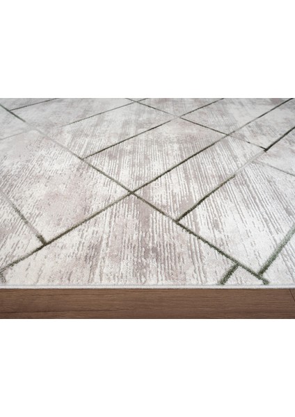 Porto PP005Y Beyaz Akrilik Halı Yeşil Geometrik Desenli Yumuşak Dokulu Tozu Az Yatak Odası Mutfak fırsatları