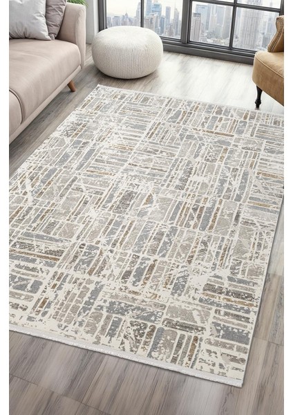 Sılva SL109A Krem Halı Modern Desen Antialerjik Pamuk Taban Salon Halısı Yatak Odası Mutfak Koridor