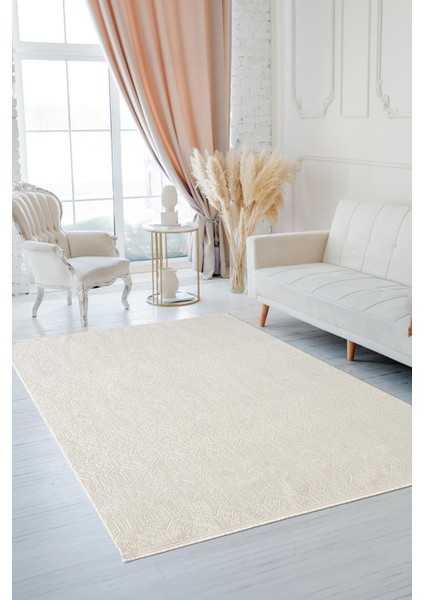 Quatro QU017A Beyaz Halı Modern Desen Pamuk Taban Salon Halısı Yatak Odası Mutfak Koridor