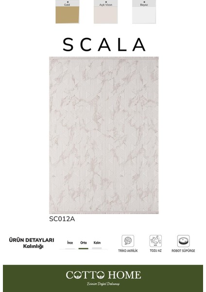 Scala SC012A Beyaz Halı Modern Desenli Tozu Az Akrilik Salon Halısı Yatak Odası Mutfak Koridor fiyatları
