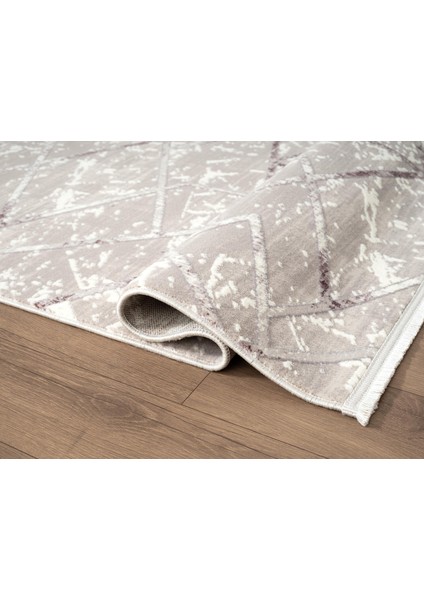 Armada AD002L Gri Halı Beyaz Lila Geometrik Detaylı Akrilik Tozu Az Salon Halısı Yatak Odası Karidor modelleri