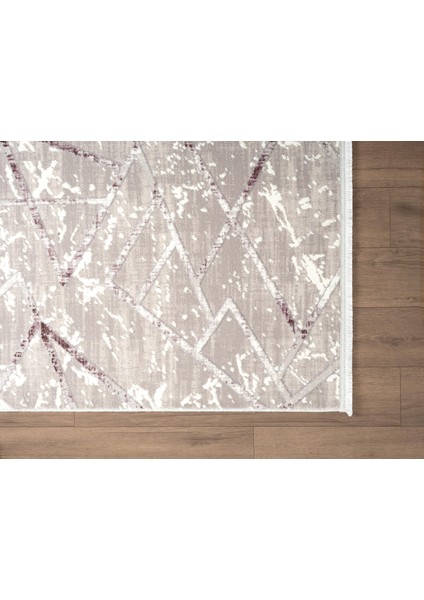 Armada AD002L Gri Halı Beyaz Lila Geometrik Detaylı Akrilik Tozu Az Salon Halısı Yatak Odası Karidor indirimleri