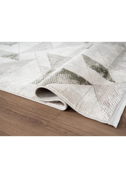 Porto PP004Y Beyaz Akrilik Halı Yeşil Geometrik Desenli Yumuşak Dokulu Tozu Az Yatak Odası Mutfak modelleri