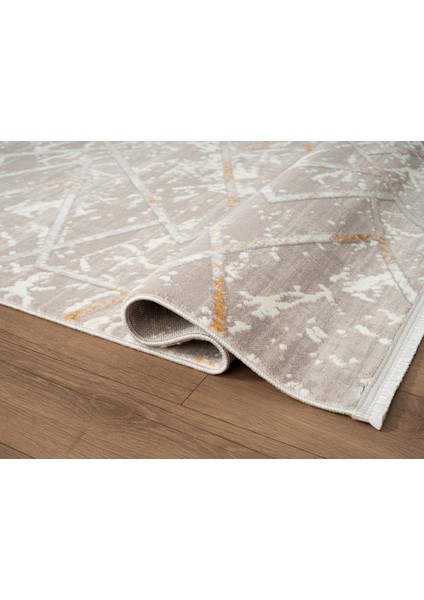 Armada AD002S Gri Halı Beyaz Sarı Geometrik Detaylı Akrilik Tozu Az Salon Halısı Yatak Odası Karidor modelleri