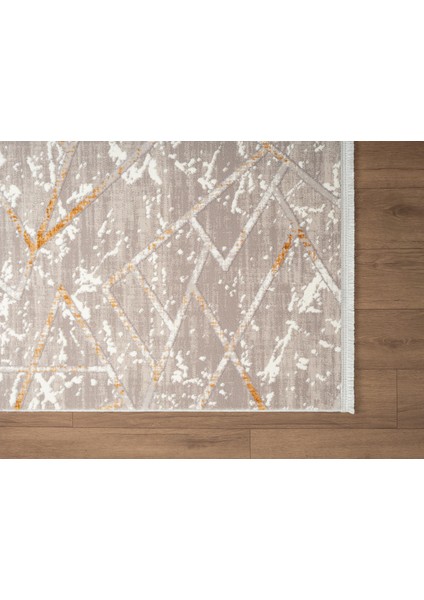 Armada AD002S Gri Halı Beyaz Sarı Geometrik Detaylı Akrilik Tozu Az Salon Halısı Yatak Odası Karidor indirimleri