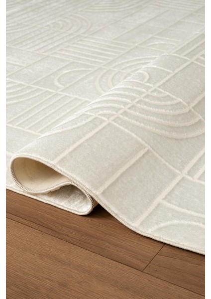 Quatro QU016A Beyaz Halı Modern Desen Pamuk Taban Salon Halısı Yatak Odası Mutfak Koridor modelleri