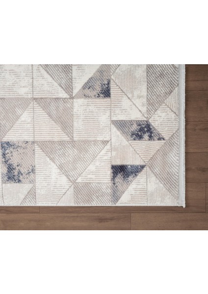 Porto PP004M Mavi Geometrik Desenli Akrilik Halı Yumuşak Dokulu Tozu Az Yatak Odası Mutfak Koridor indirimleri