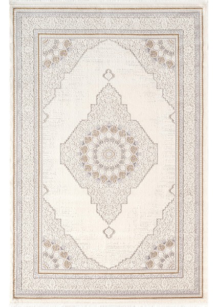 Feel FL008S Krem Halı Klasik Desen Gold Çerçeveli Akrilik Tozu Az Salon Halısı Yatak Odası Koridor fiyatları