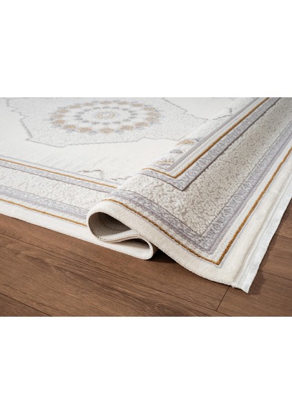 Feel FL008S Krem Halı Klasik Desen Gold Çerçeveli Akrilik Tozu Az Salon Halısı Yatak Odası Koridor modelleri
