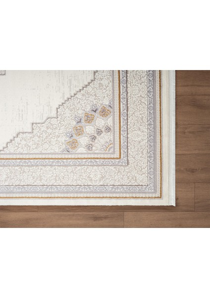 Feel FL008S Krem Halı Klasik Desen Gold Çerçeveli Akrilik Tozu Az Salon Halısı Yatak Odası Koridor fırsatları