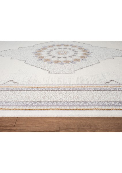 Feel FL008S Krem Halı Klasik Desen Gold Çerçeveli Akrilik Tozu Az Salon Halısı Yatak Odası Koridor indirimleri