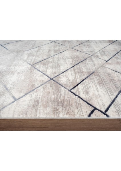 Porto PP005M Beyaz Akrilik Halı Mavi Geometrik Desenli Yumuşak Dokulu Tozu Az Yatak Odası Mutfak fırsatları